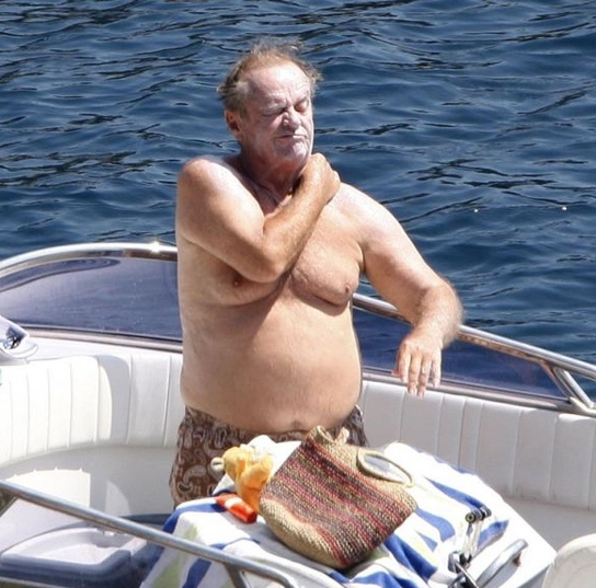 Jack Nicholson topless, but at least he’s applying sunscreen and exercising...